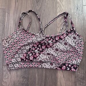 Gaiam Pink Black Paisley Strappy Cross Back Sports Bra Large